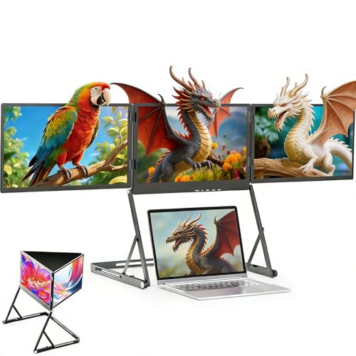 Image of 15.6 inch Laptop Screen Extender Monitor Portable, Quad Monitor, Just 1 Cable for 3 Screens, FHD 1080P IPS Laptop Extender Compatible with Wins /Mac for 13.6 inch - 17.3 inch Laptops