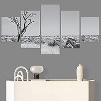 SIGNWIN 5 Panel Canvas Wall Art Animals Black and White Dramatic Duotone Modern Artwork for Home Decorations Ready to Hang - 60