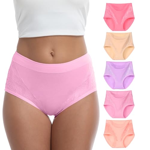 WEASIC Bragas Mujer Algodon Bragas Culotte Mujer 100 Algodon 100% Altas Braguitas cuecas Mulher algodão 100x100 Pack Talle Alto Culotte (Paquete de 5, Multicolor 1, L)