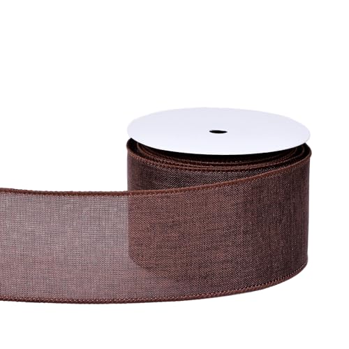 Ribest Brown Linen Wired Ribbon, 2.5 in 10 Yd