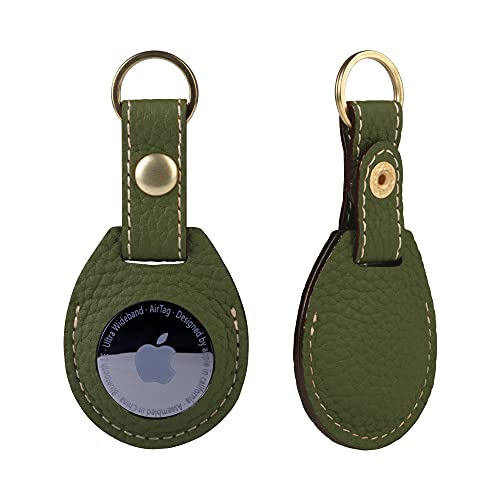 プレミアムレザー エアタグ ケース AirTag 本革 紛失防止 保護カバー 追跡 こども キッズ ペット ドッグタグ AT-MossGreen