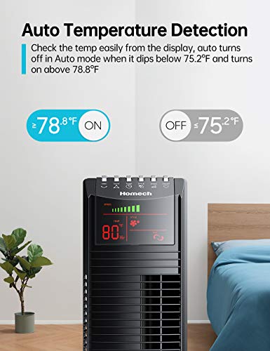 Tower Fan, Homech Whole Room Wind Curve Auto Oscillating Tower Fan with Remote, Quiet Cooling, 3 Modes, 3 Speeds, up to 12H Timer, LED Display with Auto Screen Off, Floor Bladeless Fan for Bedroom, Study or Office Use - Thumbnail 4