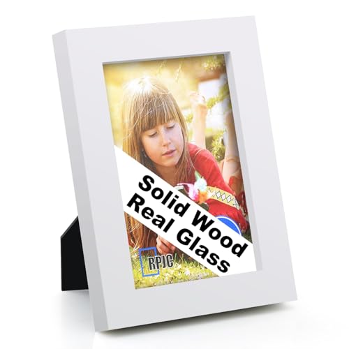 RPJC 4x6 Picture Frames Made of Solid Wood High Definition Glass for Table Top Display and Wall Mounting Photo Frame White