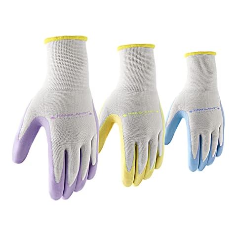 Garden Gloves for Women,3 Pairs Latex Free Gardening Gloves Breathable Nitrile Coated Yard Work Gloves (M, 3 Pairs ( Blue & Yellow & Violet)) Cover