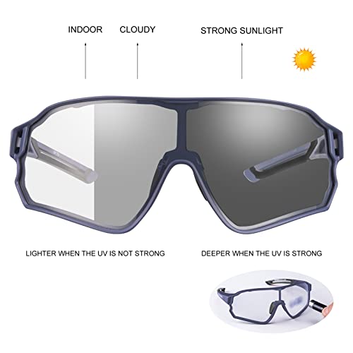 Image of ROCKBROS Photochromic Sunglasses for Men Cycling Sunglasses Sports Bike Glasses (Blue)