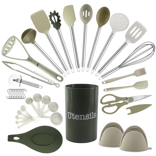 COOK WITH COLOR Utensilios de cocina de silicona, juego de utensilios de cocina de 38 piezas, utensilios de cocina de silicona fáciles de limpiar, utensilios de cocina antiadherentes, juego de