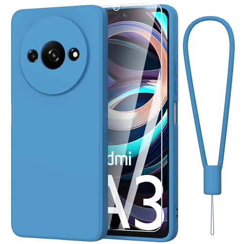 Fyriswho Coque Pour Xiaomi Redmi A3 4G + 1 Pièces Verre Trempé Coque Galaxy A05S Souple Silicone Mince Étui Protection Anti-Rayures Housse Pour Xiaomi Redmi A3 4G (6 71) - Bleu