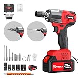 Huini 3 in 1Cordless Impact Wrench,3400RPM Electric Wrench,1/2" Brushless Power Impact Gun, Max Torque 550N.m with 4 Sockets, 12PCS Screwdriver Bits, 4.0Ah Battery & Carry Box for Car Home Projects