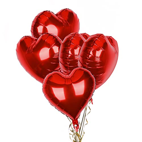 Pack of 5 Red Heart Balloons 18 Inches Heart Shape Foil Balloons Heart Balloons Helium for Valentines Engagement Bridal Shower Graduation Baby Shower Wedding Anniversary Birthday Party Decorations