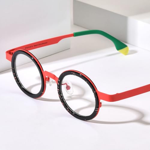 Image of FONEX Acetate Titanium Glasses Frame Women Round Eyeglasses Vintage Eyewear F85816
