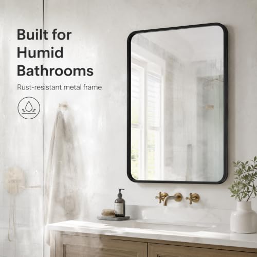Image of USHOWER 2-Pack Black Bathroom Mirrors for Over Sink 24 x 36 Inch, Metal Frame Rectangle Wall Mirror, Modern Farmhouse Vanity Mirror, Wall Mounted