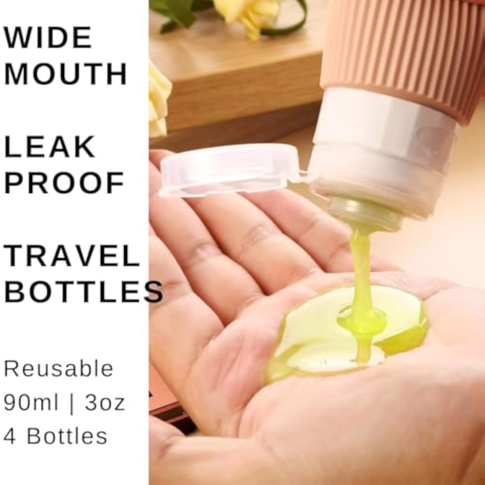 Travel Size Silicone Bottles 4 Pack 90ml Leak Proof Containers