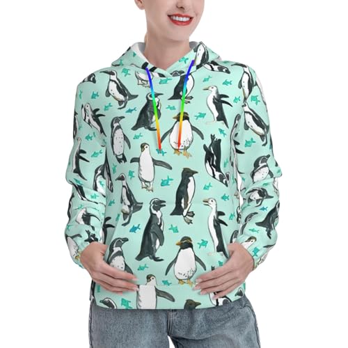 Sweat à capuche pour femme imprimé pingouins mignons pull ajusté EdWal