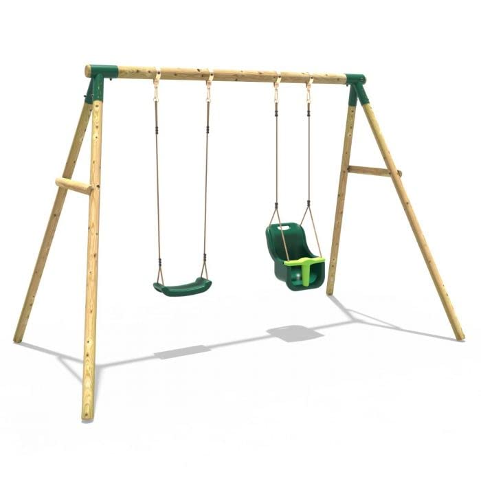 ReboChildren's Wooden Garden Swing Set - Luna | OutdoorToys | Pressure Treated Timber, Soft Feel Ropes, Baby Swing Seat and Regular Seat, Sturdy Construction
