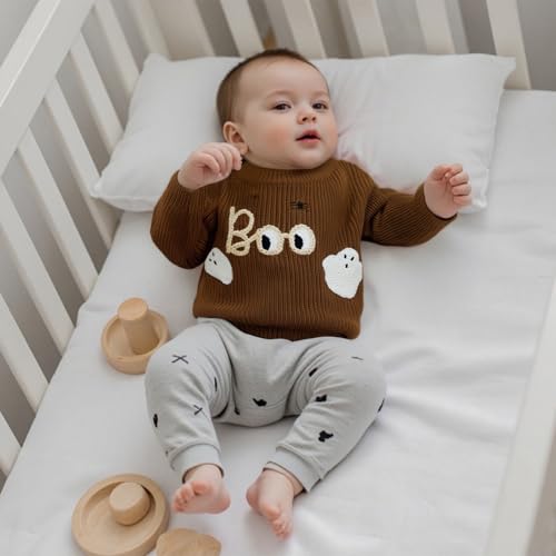 Newborn Baby Girl Boy Halloween Sweater Letter Ghost Embroidery Knit Pullover Top Halloween Clothes3