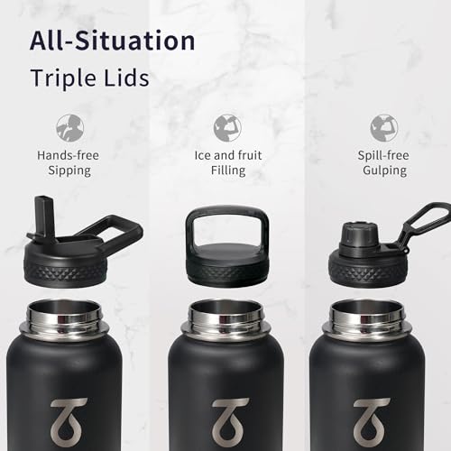 Trebo 946 ml Edelstahl Trinkflasche Isoliert mit Paracord-Griff & 3 Deckeln – Ansicht 3