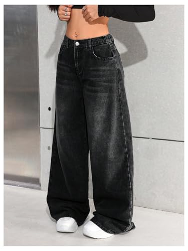 GORGLITTER Girl's Vintage Baggy Jeans Washed Wide Leg Denim Pants with Pockets2