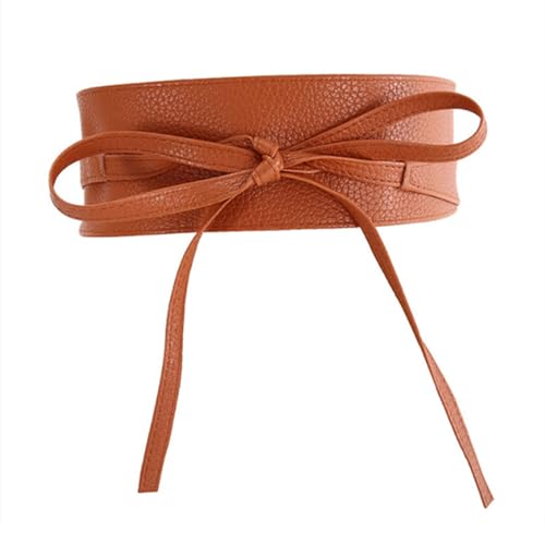 Four Seasons Corset Belt Ribbon Bow Tie Dress Women Wide Waist Brown 5