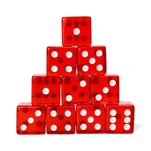 Luck Lab 10 Piece 19 mm Dice Pack - Acrylic and Translucent D6 Dice, Square w/Rounded Edge for Casino, Craps, RPG MTG DND Dice Table Games and Board Games (Red)