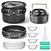 Odoland Kit de Casserole Camping 15 en 1, Casseroles Légères Antiadhésives en Aluminium Durable Compact, Ustensiles Cuisine avec Assiette Bol Portable, pour 1-4 Personne Camping Randonnée Pique-Nique