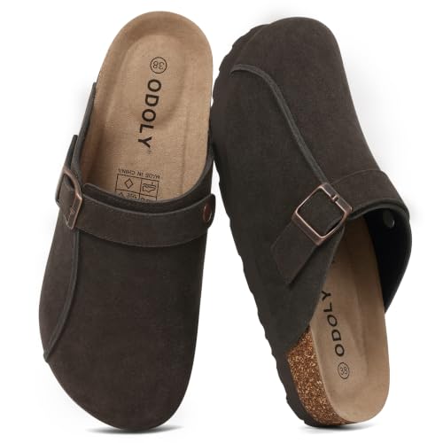 Image of ODOLY Genuine Suede Clogs for Women Men Comfort Cork Footbed Potato Shoes