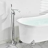 Wieoc Grifo de bañera independiente montado en el suelo bañera en cascada que llena el grifo de agua fría y caliente con ducha-Chrome A