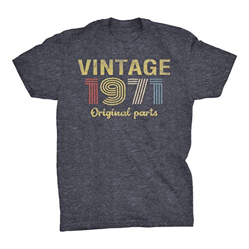 ShirtInvaders 50th Birthday Shirt for Men - Retro Birthday - 1971 Original Parts - 001-F/Dk. Heather-Md
