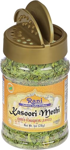 Rani Brand Authentic Indian Products Fenugreek Leaves Dried (Kasoori Methi) 1oz (28g) PET Jar ~ All Natural | Vegan | Gluten Friendly | NON-GMO | Kosher | Origin