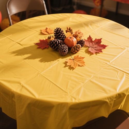Image of CIEOVO 12 Pack Fall Plastic Tablecloth Autumn Color Disposable Waterproof Round Tablecloth for Fall in Love Wedding Thanksgiving Harvest Family Birthday Party Decoration