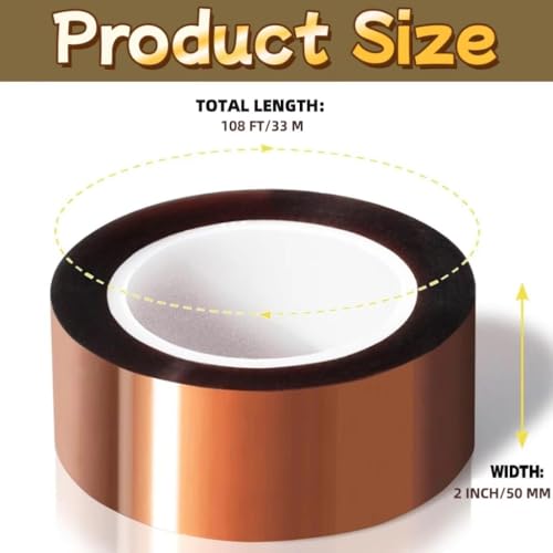 Image of 1 Roll High-Temperature Resistant Tape 2inch x 33m(108ft), No Residue Heat-Resistant Tape for Electric Task, 3D Printing, Soldering, Sublimation, Masking,No Residue