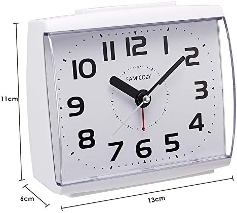 FAMICOZY Analogue Alarm Clock for Elderly,Quiet Non Ticking with Snooze and Backlight,Crescendo Loud Alarm,Big Numbers for Easy Reading,Battery Operated,White
