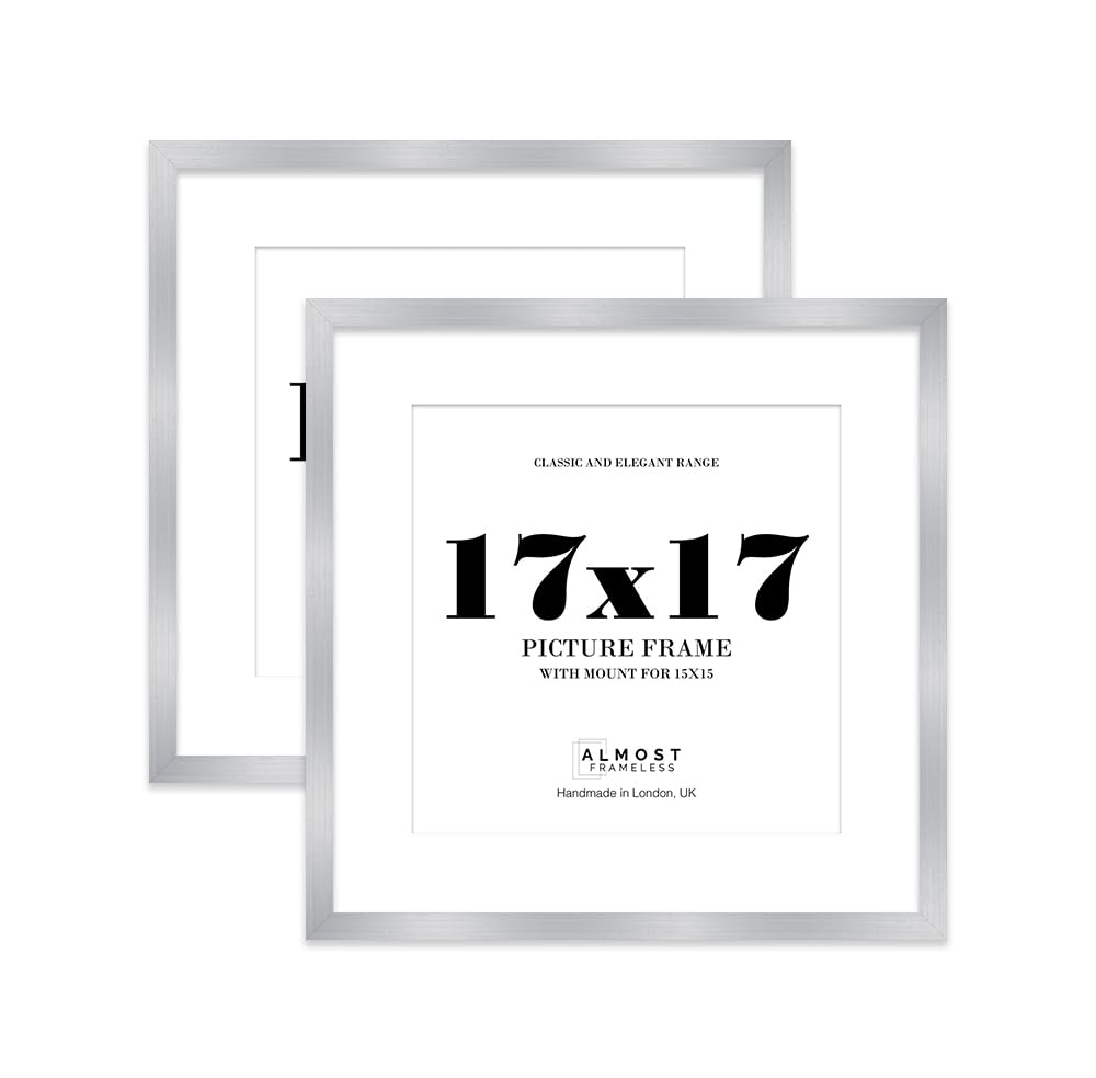 17x17 Silver Picture Frame with Mount for 15x15 Photos, Prints - Modern Square Wall Frame, Set of 2