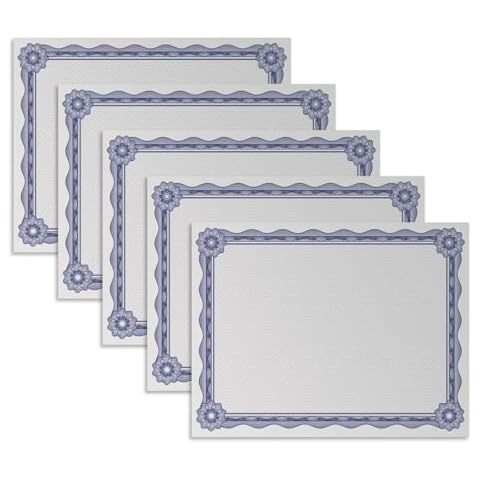 TEETOOKEA 50 Sheets Certificate Paper 8.5 x 11 for Printing, Customizable Blank Award Certificates, 140GSM Diploma Paper with Border for Graduation, Achievement Award, Recognition Document, Navy Blue Cover