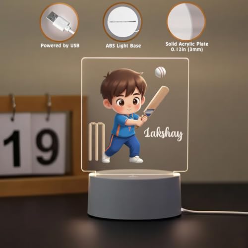 Image of SNAPTRAP LED Name Light Customized | Personalized Cricket Acrylic Lamp for Boys, Kids & Men | Custom Name Cricket Night Light | One Day & Test Cricket Jersey Designs | USB Room Decor Gift (One Day)