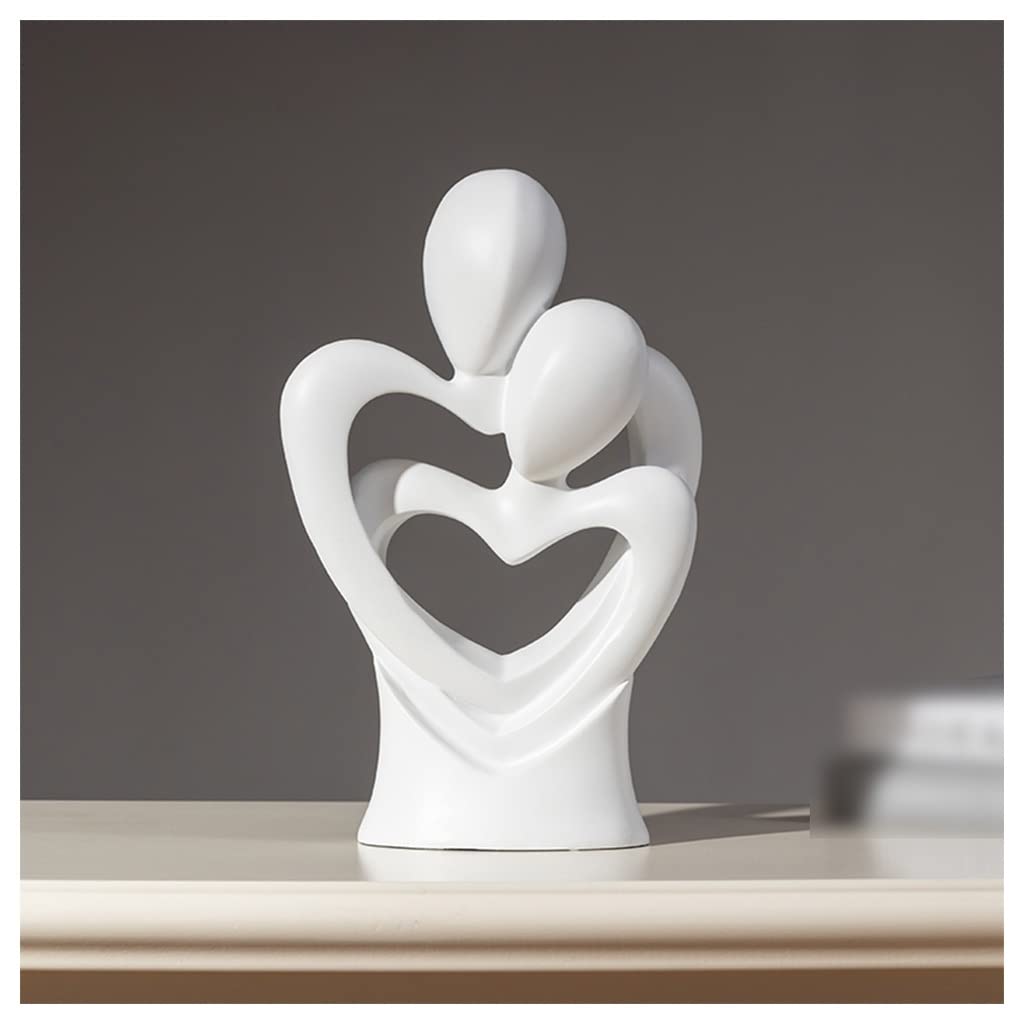 GHKryD statue, Resin Heart-Shaped Hugging Couple Lovers Collectible Figurines Room Decor for Bedroom Living(White)