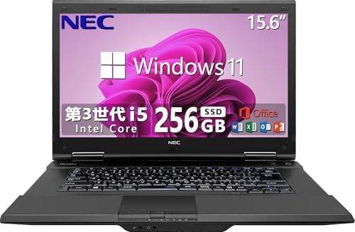【整備済み品】 NEC ノートPC/MS Office 2019/Windows11 Pro/第三世代Core-i5/15.6型液晶/DVD/Wi-Fi/RAM:4GB/(整備済み品) (Windows 11 Pro搭載, SSD 256GB)