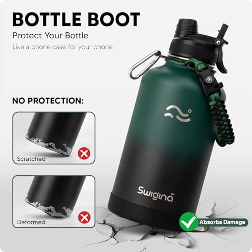 Image of Swigina Insulated Water Bottle with Silicone Boot (36hrs Cold /18hrs Hot) - DIY Stickers, [2-in-1 Lid], BPA Free, 64 oz