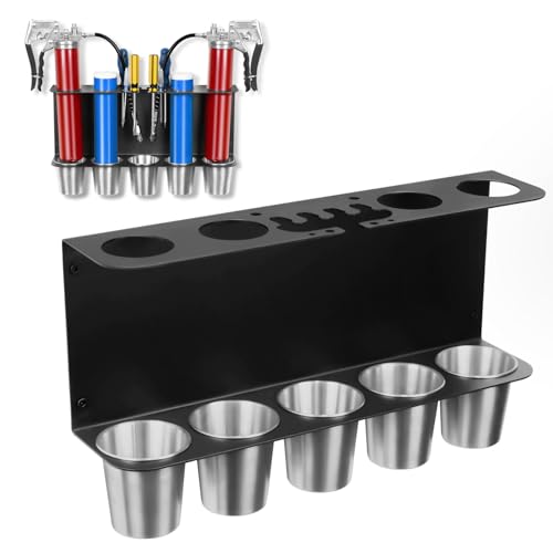 Gavinjitao Grease Gun Holder Wall Mount Storage Rack Compatible with 2 Grease Guns Organizer with 5 Removable Drip Cups for Garage and Shop Workshop Storage Black