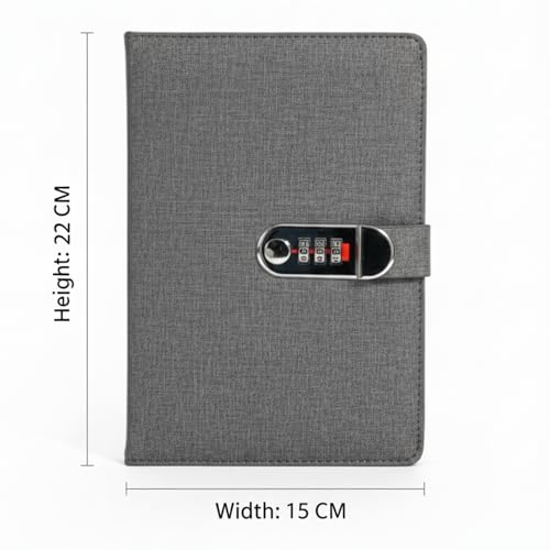 Image of A5 Secret Diary with 3-Digit Combination Lock, Premium PU Leather Journal for Men & Women, Personal Locked Notebook for Office, School & Gifts, 22x15 CM (Fabric Gray)