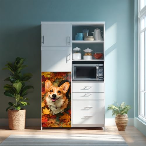 Image of 14.6x32.3 Inch Trash Can Cover Corgi in Autumn Leaves Design Outdoor Garbage Bin Decoration Sticker Wrap