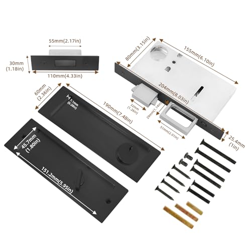 Herraje para Cerradura de Puerta Corredera con Tirador, Cerradura de Puerta Empotrada con Privacidad, llave, Negro miniatura 3