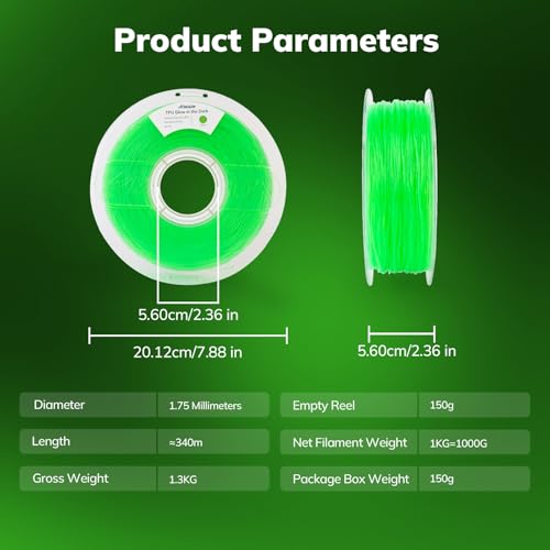 Image of AMOLEN 95A TPU 3D Printer Filament, 1.75mm Glow in The Dark Green, Soft TPU Flexible 3D Printing Filament, High Hardness & Resilience, Best with UV Lamps, 1kg Spool(2.2lbs), Fit Most 3D Printers