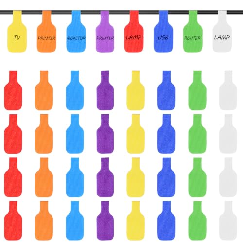 32 Pcs Cable Labels for Cords Reusable Nylon Cable Tags Self Adhesive Cord Tags Labeling Multi Color Cord Tag with Writable Surface for Electronics