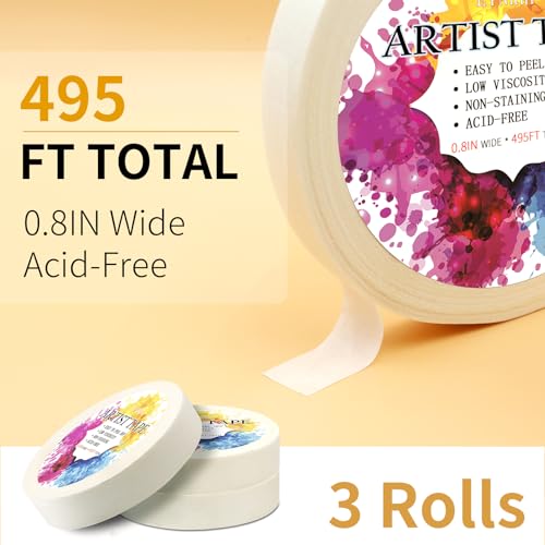 ETNRHP Pacote com 3 Fitas Brancas para Aquarela, Papel para Desenho, Arte, Fita Adesiva de Baixa Ade