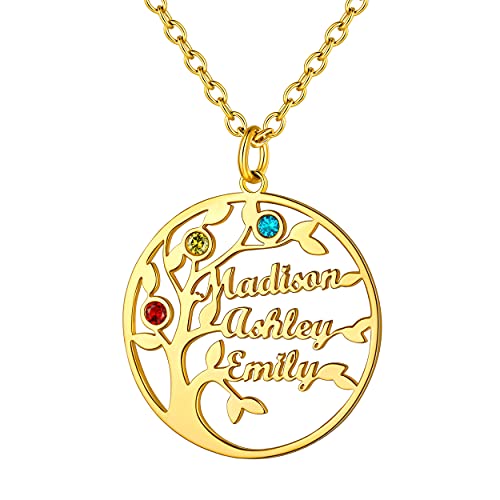 Collier Femme Acier Inoxydable Pendentif Arbre de Vie et Pierres
