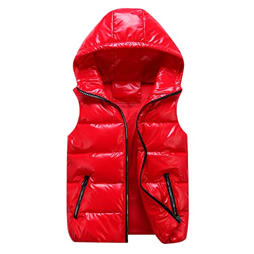 Puffer Down Vest Hooded Zip Sleeveless Jacket Winter Coat Men's Lightweight Puffer Vest Waterproof Padded Outerwear,Red,M #TOP11