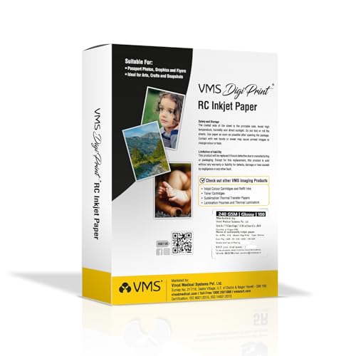 Image of VMS DigiPrint 260 GSM 6R (6x8) Glossy Photo Paper - Water Resistant, Pack of 100 sheets, Compatible with all Inkjet Printers