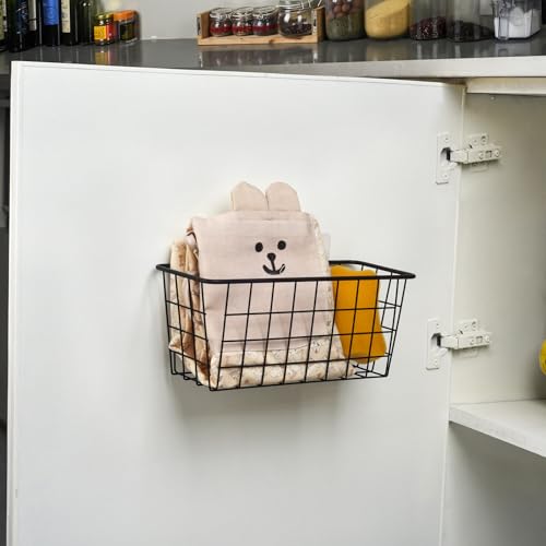 Toplife-Kitchen-Hanging-Basket-No-Drilling-Cabinet-Door-Organizer-Rack-Wall-Adhesive-Basket-for-Cabinet-Cupboard-Door-Bathroom-Kitchen-Storgae-Baskets-Black-2-PacK