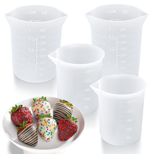 Uhidka Juego de 4 Tazas de Silicona para Derretir Chocolate con Capacidad de Medición de 250 y 350 Ml para Moldes de Chocolate DIY.