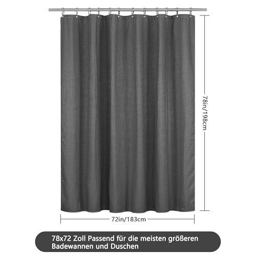 FIISAYL Waffel Duschvorhang Shower Curtains mit Magnet Waschbar Textil Polyester Stoff Bad Vorhang mit 12 Duschvorhangringe Wasserdicht für Dusche und Badewanne 183 x 198 cm(Dunkelgrau)